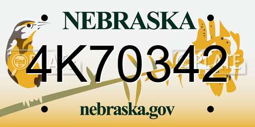 4K70342 Nebraska License Plate