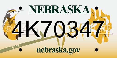 4K70347 Nebraska License Plate