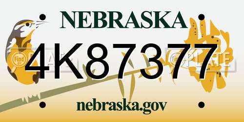4K87377 Nebraska License Plate