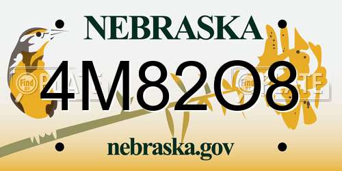 4M82O8 Nebraska License Plate