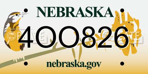 4OO826 Nebraska License Plate