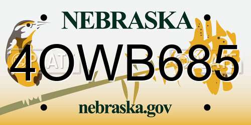 4OWB685 Nebraska License Plate