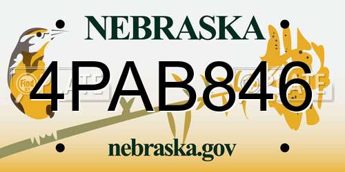4PAB846 Nebraska License Plate