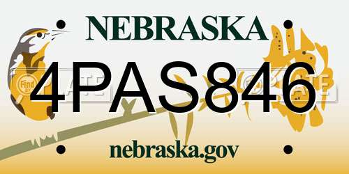 4PAS846 Nebraska License Plate