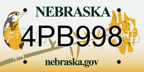 4PB998 Nebraska License Plate