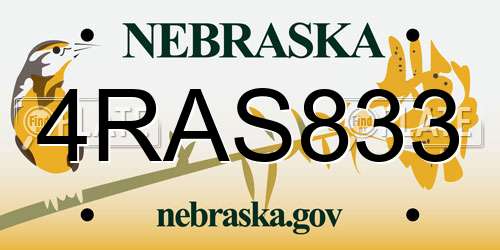 4RAS833 Nebraska License Plate