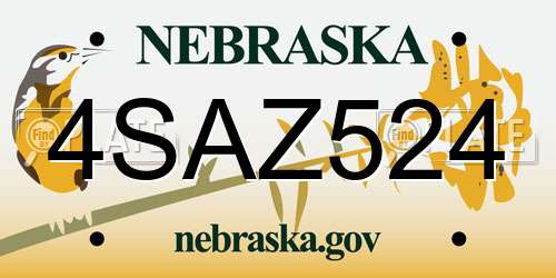 4SAZ524 Nebraska License Plate
