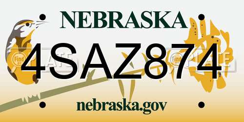 4SAZ874 Nebraska License Plate