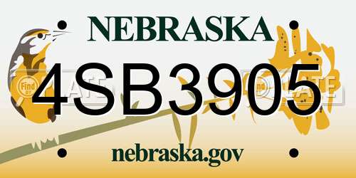 4SB3905 Nebraska License Plate