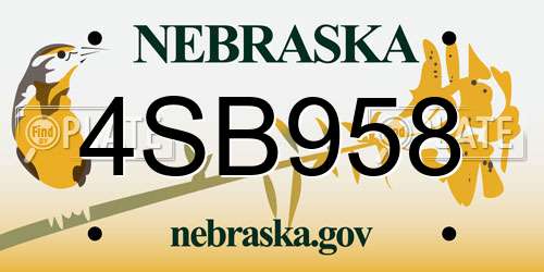 4SB958 Nebraska License Plate