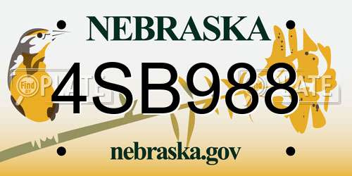 4SB988 Nebraska License Plate