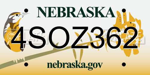 4SOZ362 Nebraska License Plate