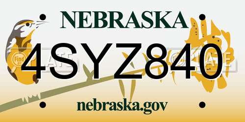 4SYZ840 Nebraska License Plate