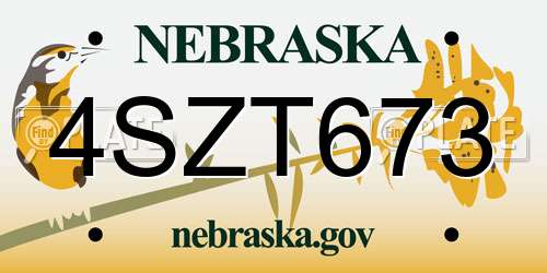 4SZT673 Nebraska License Plate