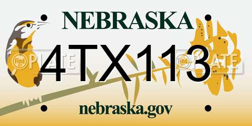 4TX113 Nebraska License Plate
