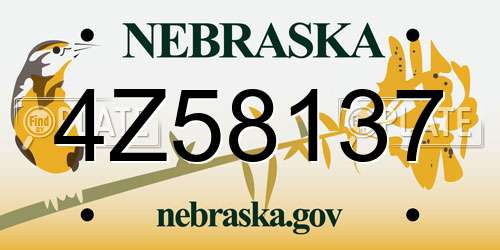 4Z58137 Nebraska License Plate