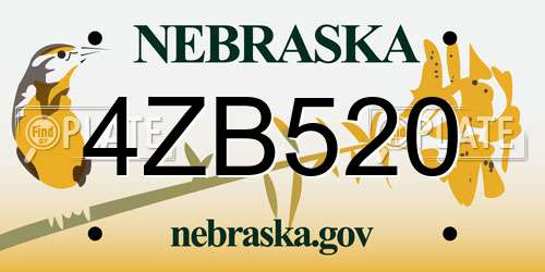 4ZB520 Nebraska License Plate