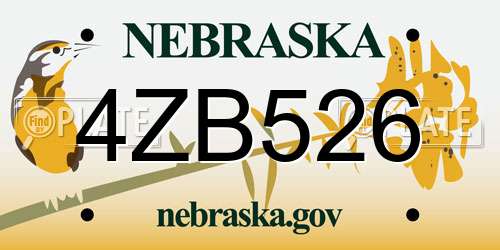 4ZB526 Nebraska License Plate