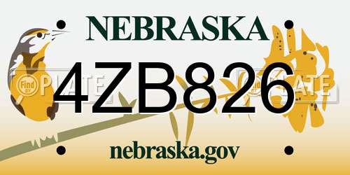 4ZB826 Nebraska License Plate