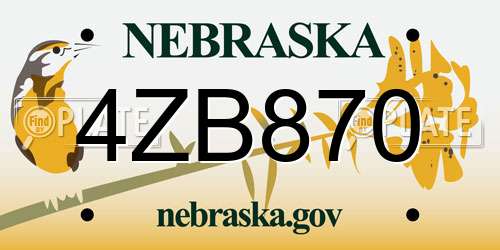 4ZB870 Nebraska License Plate