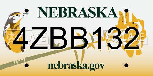 4ZBB132 Nebraska License Plate