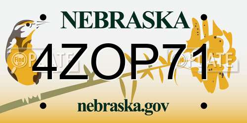 4ZOP71 Nebraska License Plate