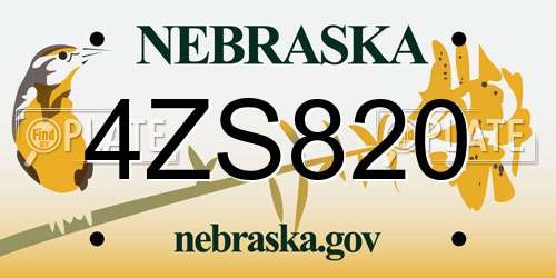4ZS820 Nebraska License Plate