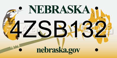4ZSB132 Nebraska License Plate