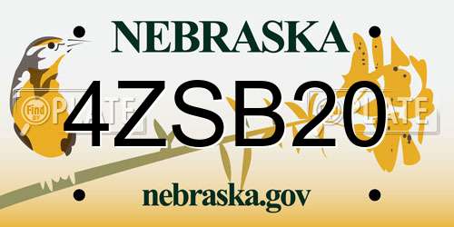 4ZSB20 Nebraska License Plate