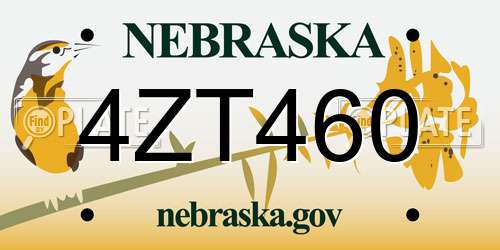 4ZT460 Nebraska License Plate