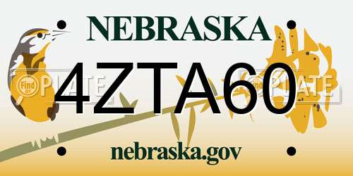 4ZTA60 Nebraska License Plate