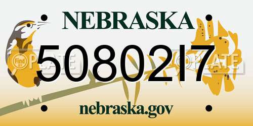 50802I7 Nebraska License Plate
