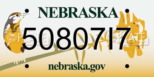 50807I7 Nebraska License Plate