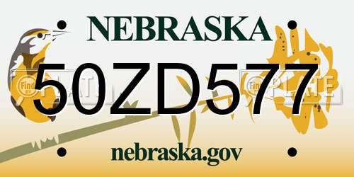 50ZD577 Nebraska License Plate