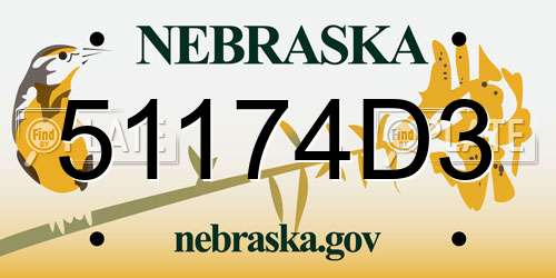 51174D3 Nebraska License Plate