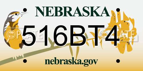 516BT4 Nebraska License Plate
