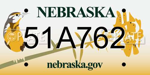 51A762 Nebraska License Plate