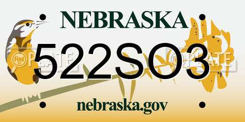 522SO3 Nebraska License Plate