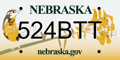 524BTT Nebraska License Plate