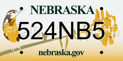 524NB5 Nebraska License Plate
