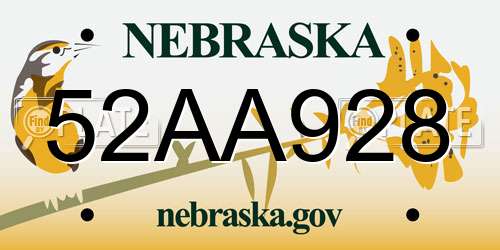 52AA928 Nebraska License Plate