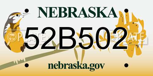 52B502 Nebraska License Plate