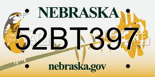 52BT397 Nebraska License Plate