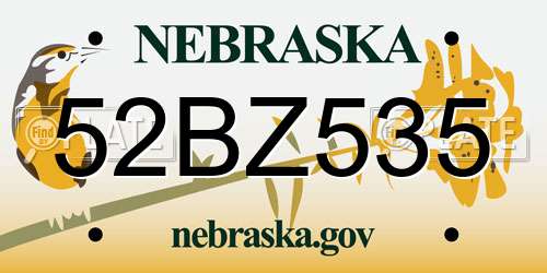 52BZ535 Nebraska License Plate