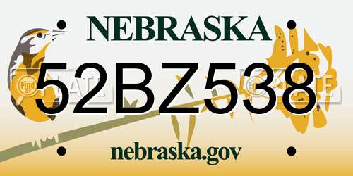 52BZ538 Nebraska License Plate
