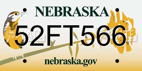 52FT566 Nebraska License Plate