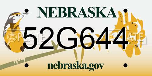 52G644 Nebraska License Plate