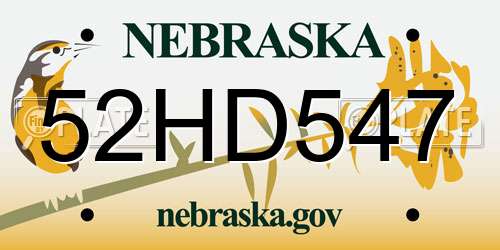 52HD547 Nebraska License Plate