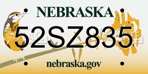 52SZ835 Nebraska License Plate