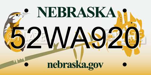 52WA920 Nebraska License Plate